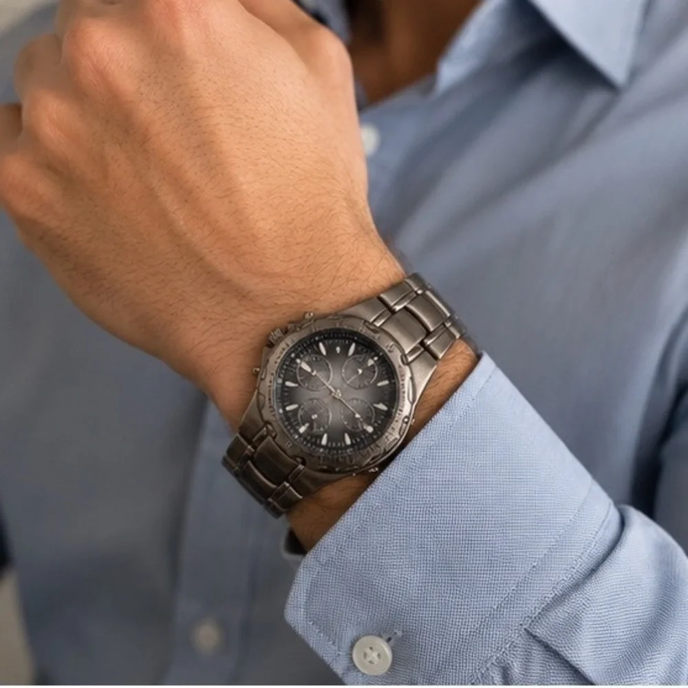 Armitron Mens Multi-Function Gunmetal Watch  Japanese Quartz  Water Resistant